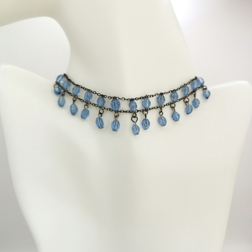 Antique Blue Crystal Choker Necklace
